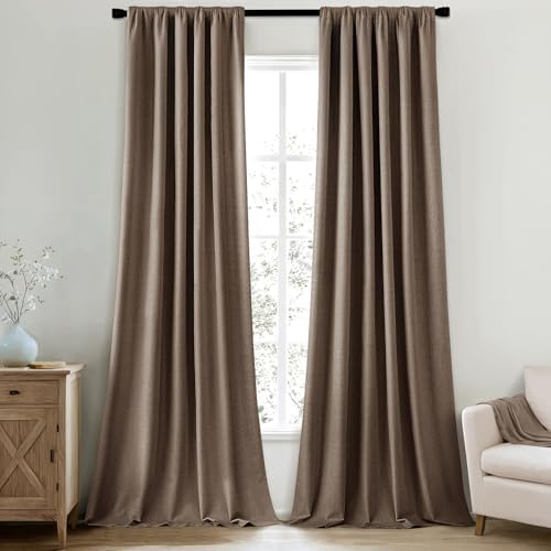 MIULEE 100% Blackout Back Tab Pleat Linen Curtains 50" Wx96 L,Dutch