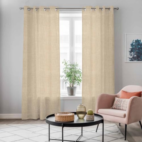 Rustic Beige Window Curtains 96 Inch Length 2 Panels Set, Farmhouse