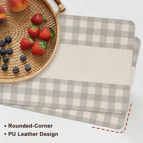 Gray Buffalo Check on Retro Linen Leather Placemats Set of 4,12x18