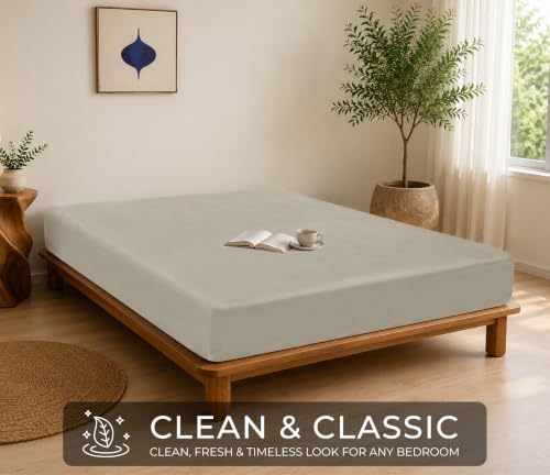 RUVANTI 100% Cotton Fitted Queen Sheets, Percale Weave – Mocha Taupe