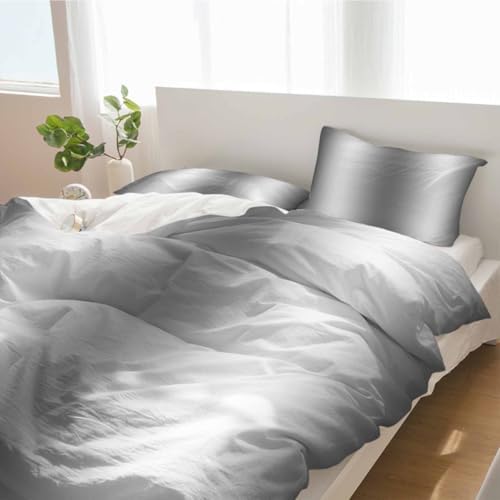 Duvet Cover Set Queen, Modern Watercolor Grey Gradient 3 Piece Bedding