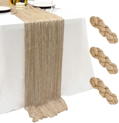 3Pack Beige Cheese Cloth Table Runner,17 x 108 inch Beige Table