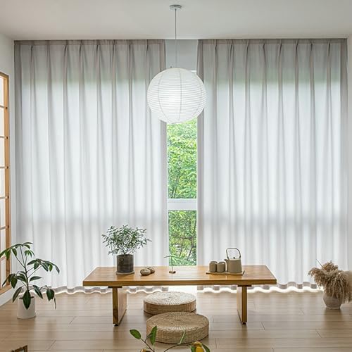 Epinki Sheer Curtains Living Room, Polyester Light Gray Solid Color