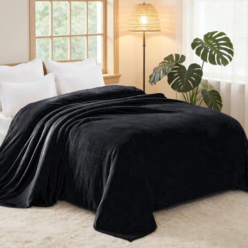 Exclusivo Mezcla Soft Fleece Blanket Queen Size for Bed, Black