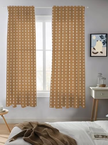Geometric Stripes Brown Sheer Curtains 72 Inch length,Rod Pocket