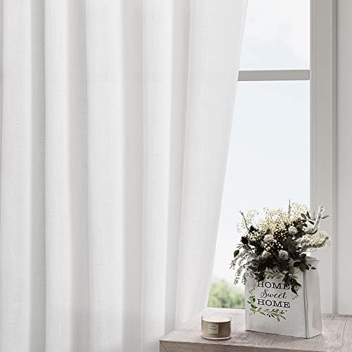 Solid White Curtains 96 Inches Long 2 Panels Back Tab Sheer Linen