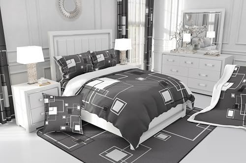 Square Geometric Duvet Cover Queen Size,Gray White Grid Comforter