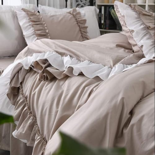 Frill Edge Duvet Cover Set with Bed Skirt 3 Piece Boho Bedding Quilt