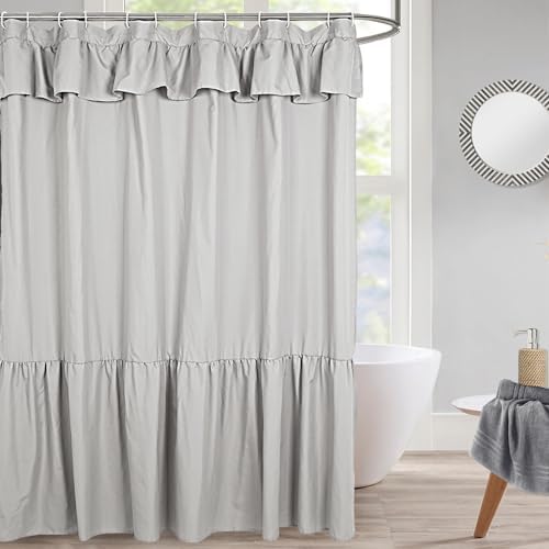 DOSLY Ides Ruffled Farmhouse Shower Curtain, Light Grey Fabric