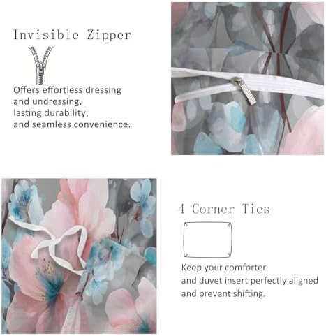 Watercolor Flowers Plants King Duvet Cover Set, Soft Microfiber