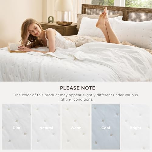 Bedsure PureWoven 100% Cotton Quilt Set Queen Size, Embroidery, White