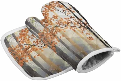 Quilted Cotton Terry Cloth Oven Mitt, Pot Holder Maple Forest Light