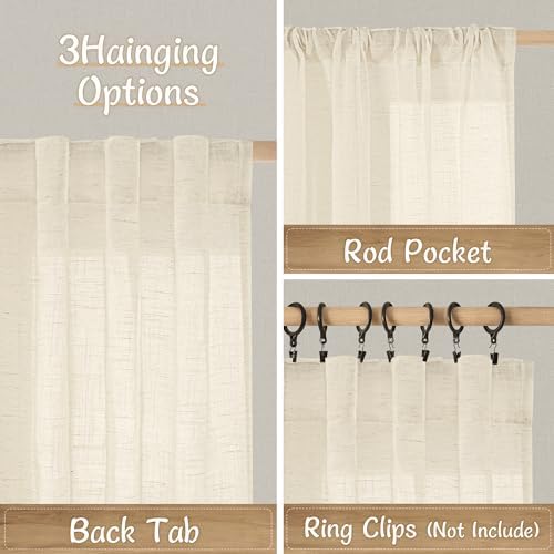 LAMIT Light Filtering Linen Curtains 84 inches Long for Bedroom, Linen