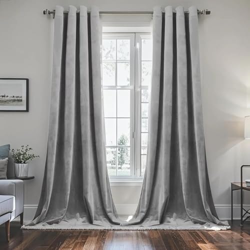 SMILETIME Grey 52 x 120 in Long Velvet Curtains with Grommet-2P