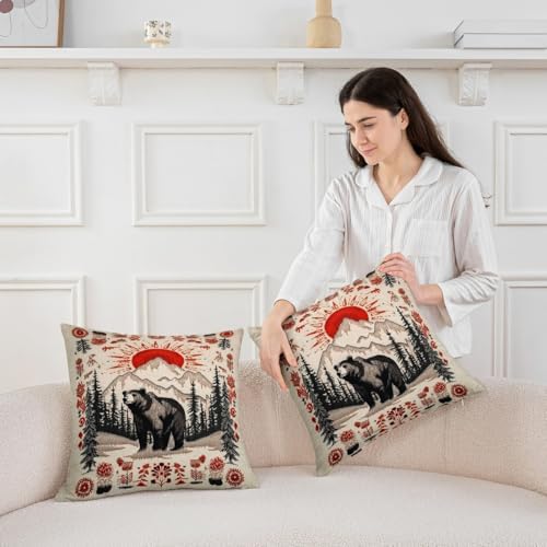 Feelyou Lodge Cabin Bear Throw Pillow Covers Set of 2 Country Rustic