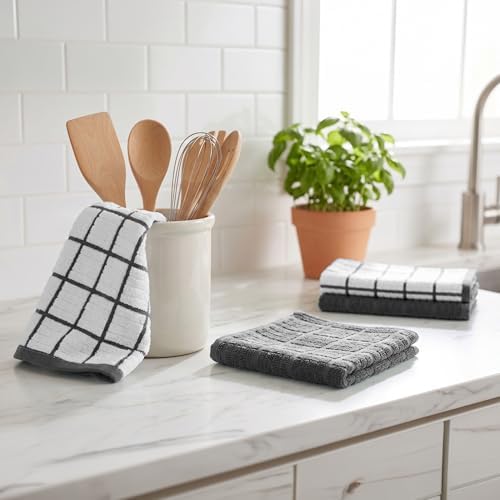 DecorRack 100% Cotton Kitchen Towels 16x27 in, Gray Set (Pack of 4)
