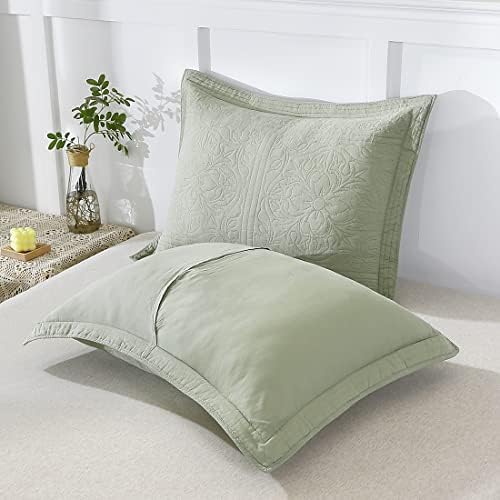 WINLIFE 100% Cotton Quilted Pillow Sham Floral Printed Pillow Cover