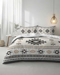 Duvet Cover Set Full, Ethnic Gray Aztec Geometric 3 Piece Bedding Set