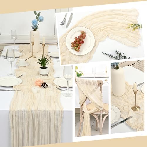 3 Pack Ivory Table Runner 17x108 Inch Cheesecloth Table Runner Boho