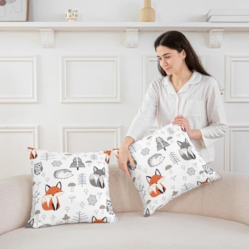 Feelyou Cute Polar Bear Fox Throw Pillow Covers Set of 2 Woodland