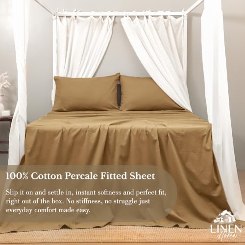 Linen Home Classic 100% Cotton Percale Fitted Sheet Queen Size
