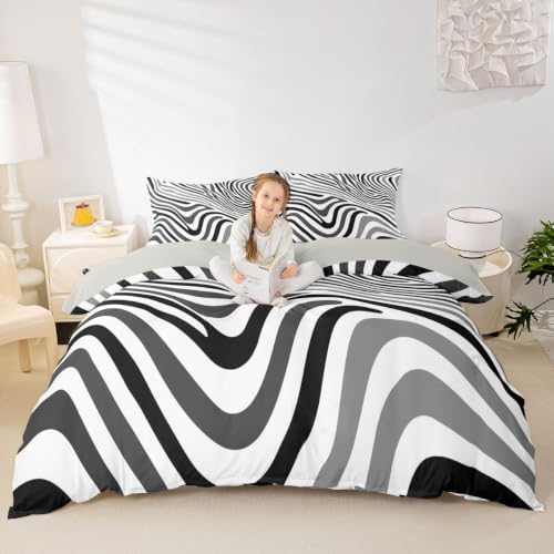 Erosebridal Modern Gray and Black Striped King Duvet Cover for Adults