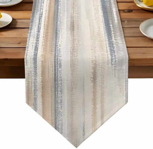 Beige Grey Table Runner Linen Burlap Table Runner 108 Inches Long