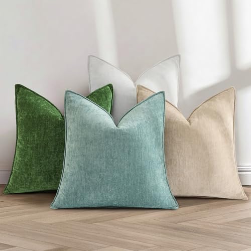 decorUhome Chenille Teal Velvet Throw Pillow Covers 22x22 Set of 2
