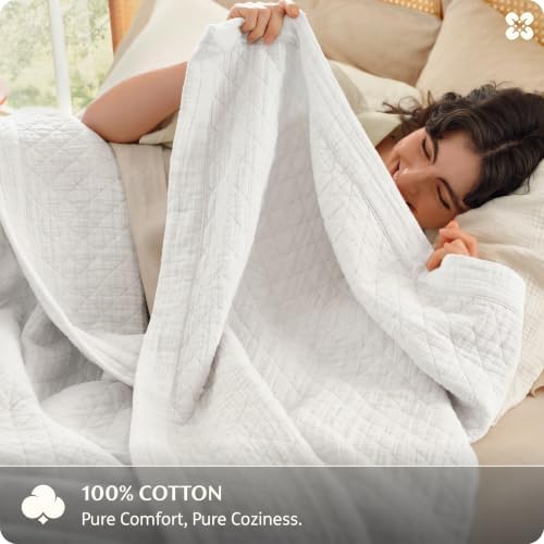 Bedsure PureWoven 100% Cotton Muslin Blanket 8-Layer, Queen, Off White