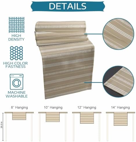 Classic Beige Lines Table Runner and Placemats Set of 4 Modern