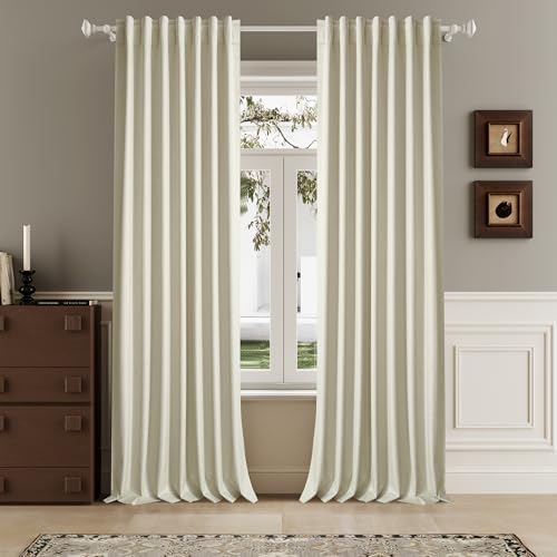 120 Inch Extra Long Linen Cream Beige Curtains Floor to Ceiling for