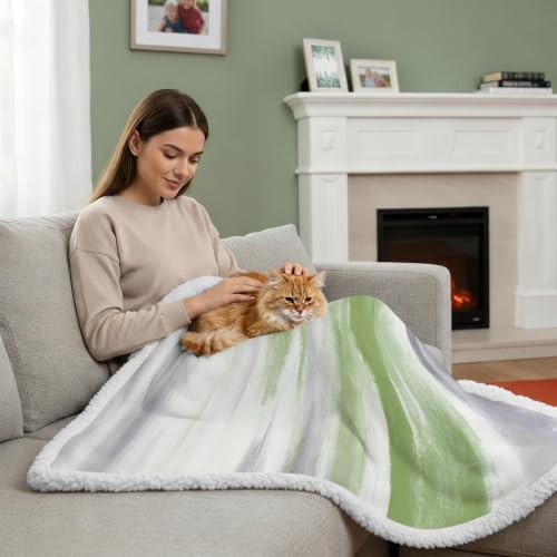 Fleece Sherpa Bed Blankets, Sage Green Gray Microfiber Plush Flannel