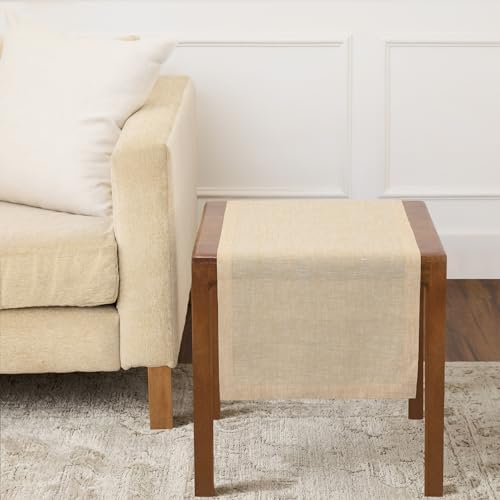 Solino Home 100% Pure Linen Table Runner Beige Woven, Athena
