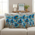 Set of 4 Blue Green Flowers Pillow Covers Modern Teal Gold Floral