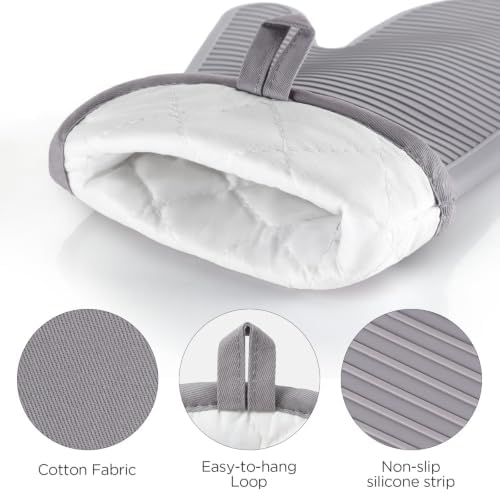 BONTHEE Silicone Oven Mitts Heat Resistant Kitchen Oven Gloves - Grey