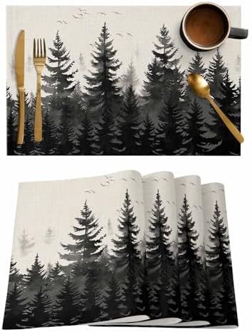 Placemats Set of 8, Mist Forest Woven Placemat, Linen Place Mats for