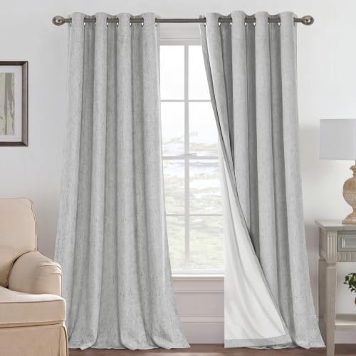 H.VERSAILTEX 100% Blackout Linen Curtains 120" L 2 Panels Glacier Gray