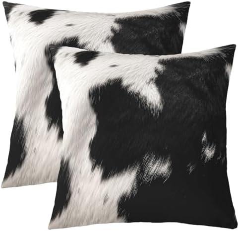 (Not Real) Cowhide Pillow Covers 22x22 Pack Of 2,Black White Grey Cow