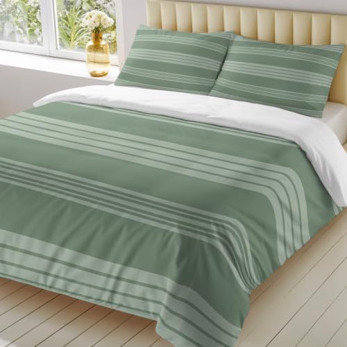 Duvet Cover Cal King Size 3 Piece Bedding Set, Sage Green Stripe