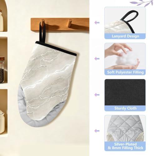 Marble Gray Oven Mitts and Pot Holders Set 2 Pack