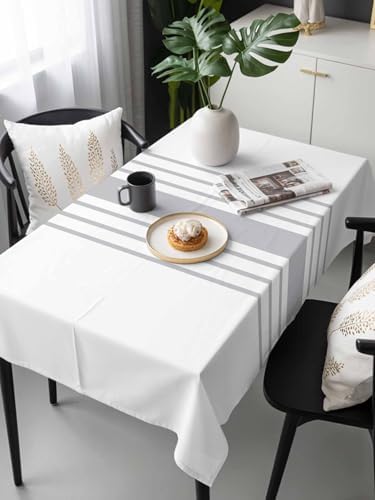 Gray Rectangle Tablecloth 60 x 120 Inches Striped Vintage Linen