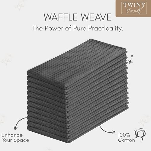 TWINY threads 12 Pc 100% Cotton Kitchen Towels, 16"x26", Quick Dry