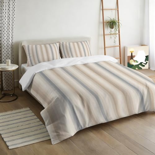 Brown Gray Striped Duvet Cover Queen Size, Modern Boho Stripes