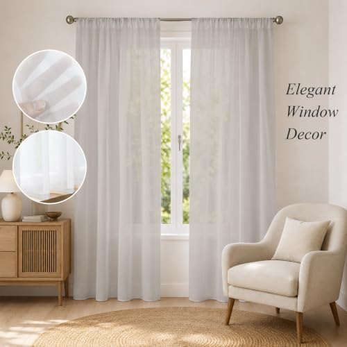 Solid Light Greige Sheer Curtains 108 Inch Long 2 Panels Classic