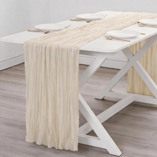 Beige Cheesecloth Table Runner 35x120 Inches Ivory Gauze Rustic Boho