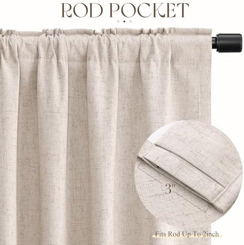 Jowels Oatmeal Linen Blackout Curtains 84 Inches Long for Bedroom
