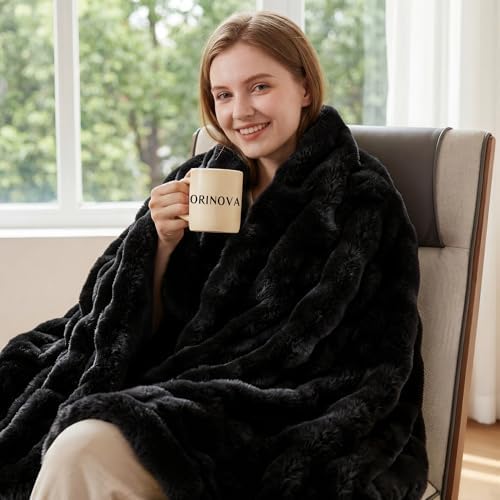 ORINOVA Faux Fur Black Thick Soft Throw Blanket 60X80 for Bed Couch