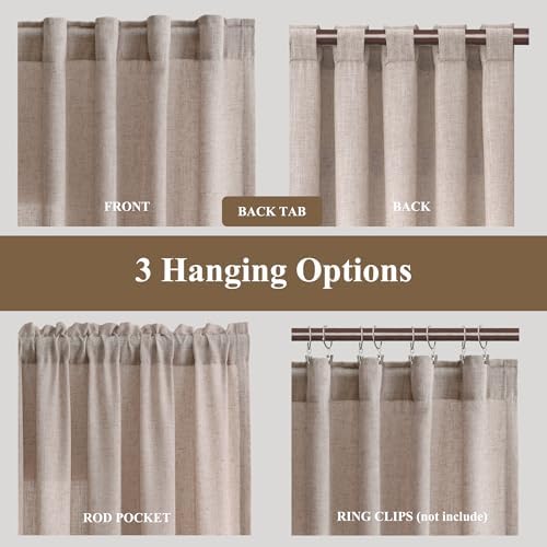 BOODII Linen Curtains 84 Inch Long for Living Room Oatmeal 2 Panels