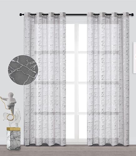 Set of 2 Sheer Curtain Window Panel Set with Grommets Breathable and