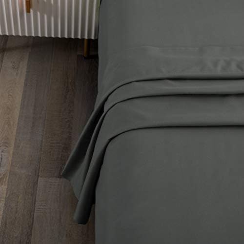 Soft Dark Grey Full Size Flat Sheet 100% Cotton Sateen, 600 Thread